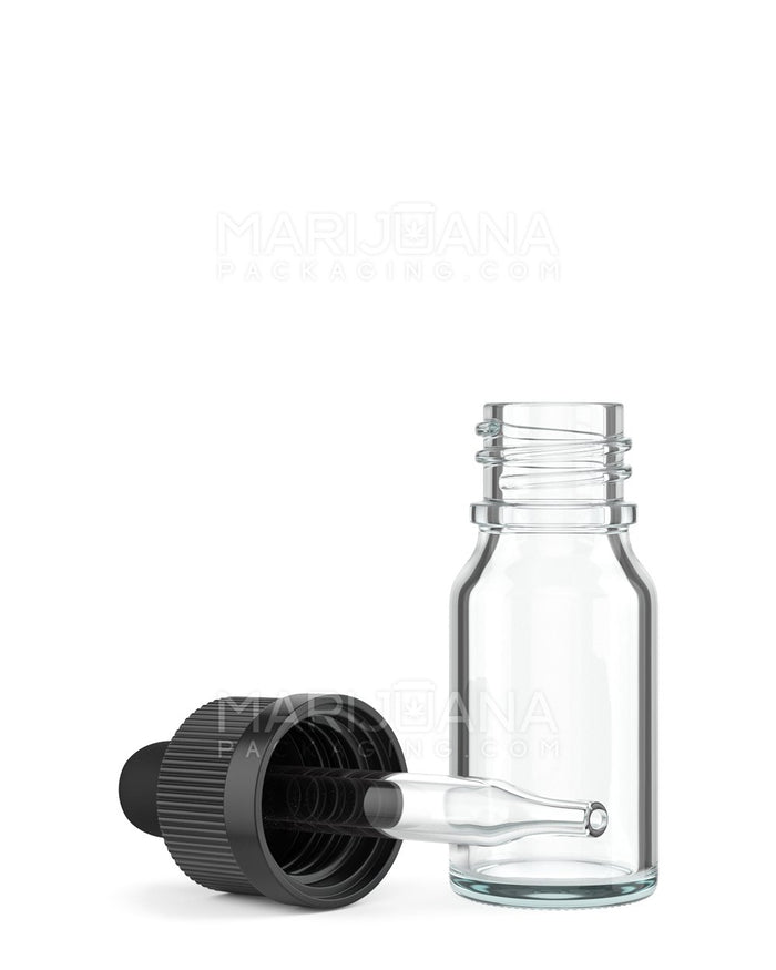 Child Resistant | Glass Tincture Bottles w/ Black Ribbed Dropper Cap | 10mL - Clear - 120 Count Image