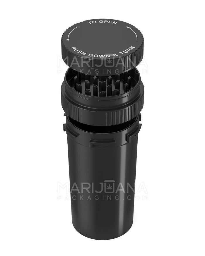 Child Resistant | Push & Turn Vial with Grinder Cap | 40dr - Black Plastic - 150 Count Image