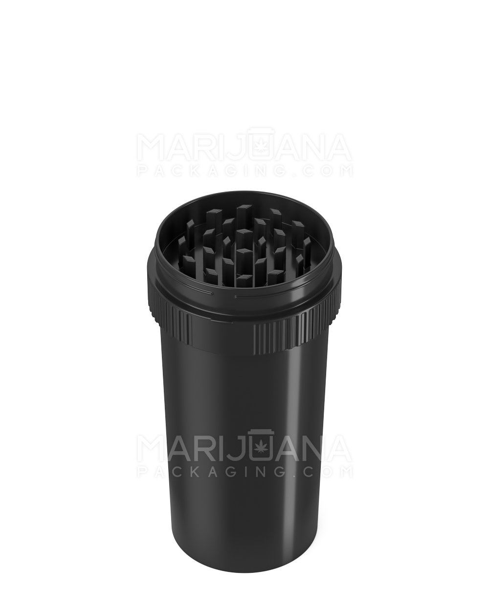 Child Resistant | Push & Turn Vial with Grinder Cap | 40dr - Black Plastic - 150 Count - 2