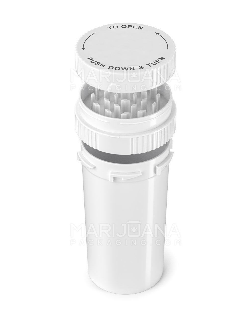 Child Resistant Push & Turn Vial with Grinder Cap | 40dr - White Plastic | Sample - 1