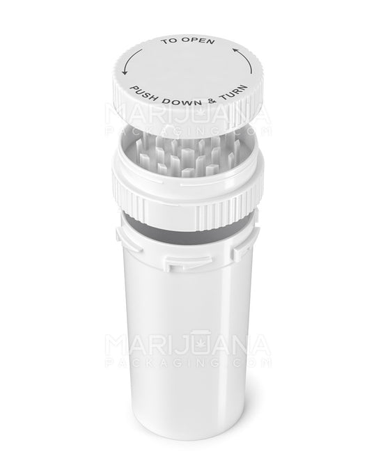 Child Resistant Push & Turn Vial with Grinder Cap | 40dr - White Plastic | Sample - 1