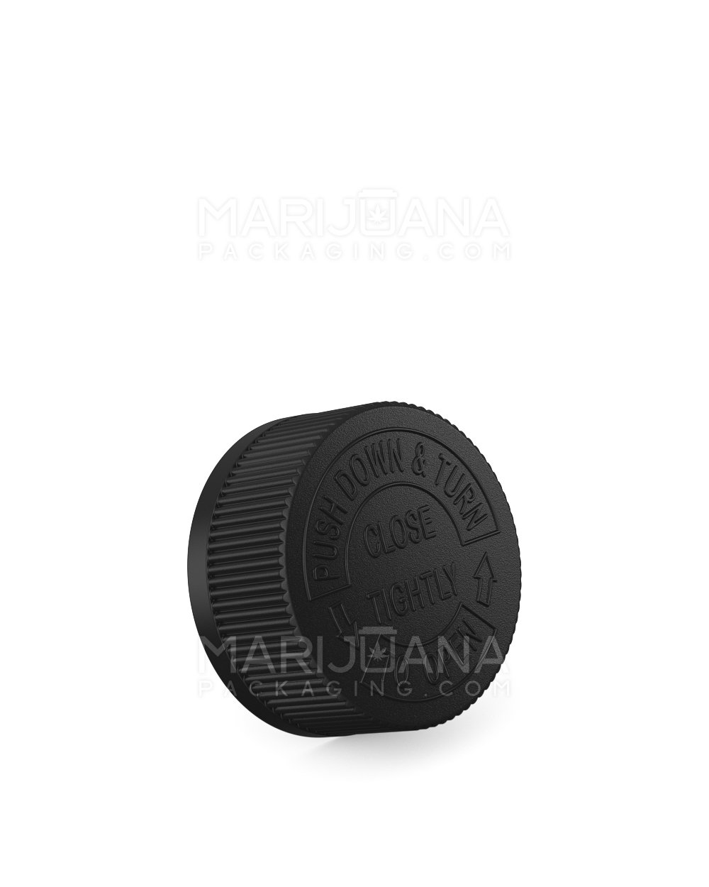 Child Resistant Ribbed Push Down & Turn Plastic Caps | 33mm - Semi Gloss Black | Sample - 1