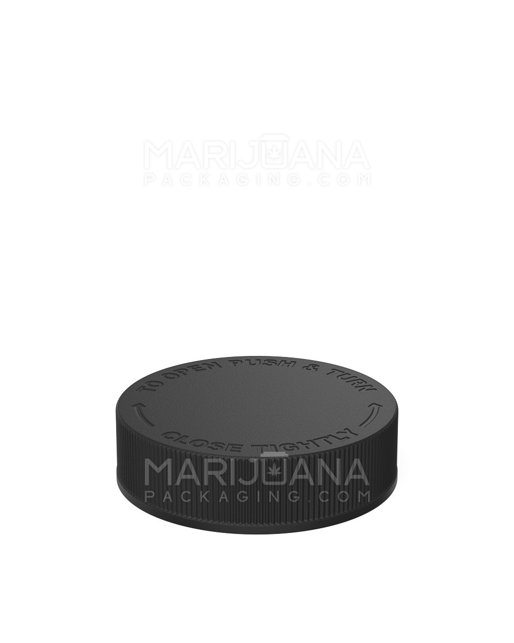 Child Resistant | Ribbed Push Down & Turn Plastic Caps w/ Foam Liner | 53mm - Semi Gloss Black - 120 Count - 3