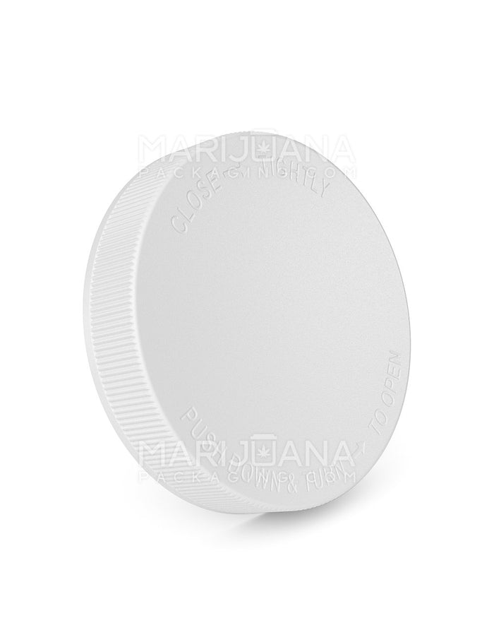 Child Resistant Ribbed Push Down & Turn Plastic Caps | 89mm - Semi Gloss White | Sample Image