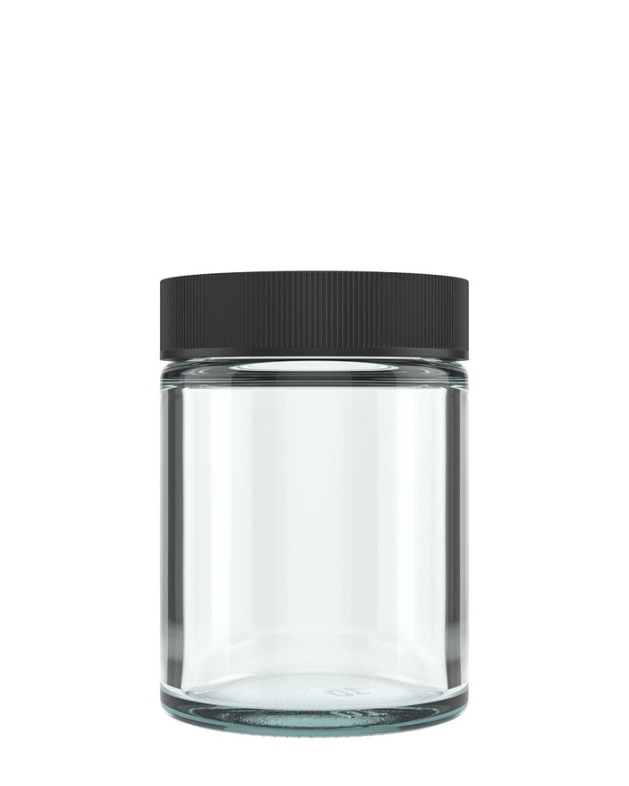 Child Resistant | Straight Sided Clear Glass Jars with Black Cap | 50mm - 4oz - 100 Count Image