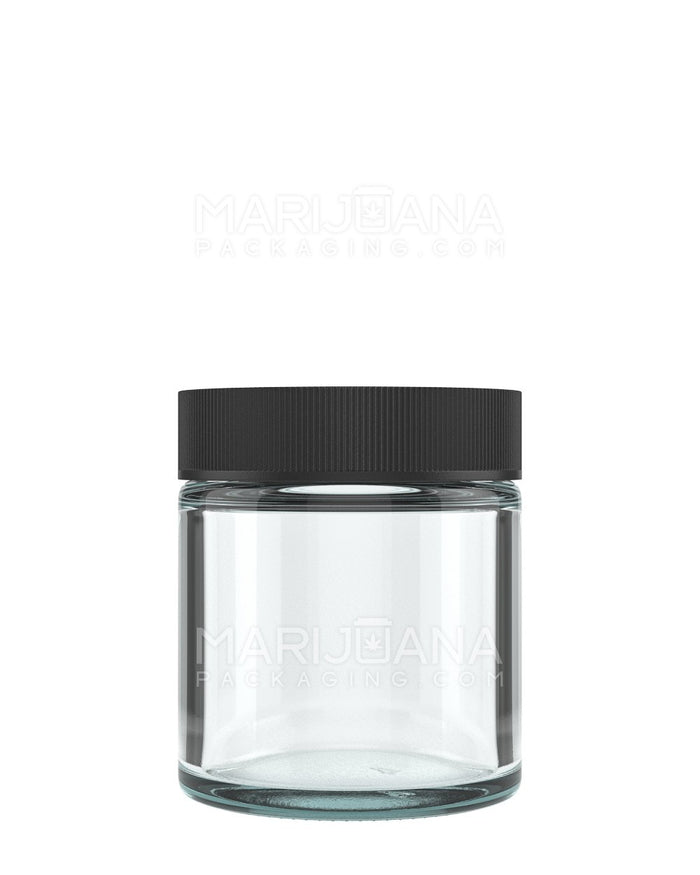 Child Resistant | Straight Sided Clear Glass Jars with Black Cap | 53mm - 3oz - 150 Count Image