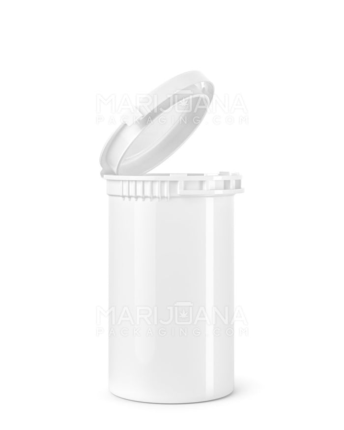 Child Resistant & Tamper Evident Opaque White Pop Top Bottles | 19dr - 3.5g | Sample Image