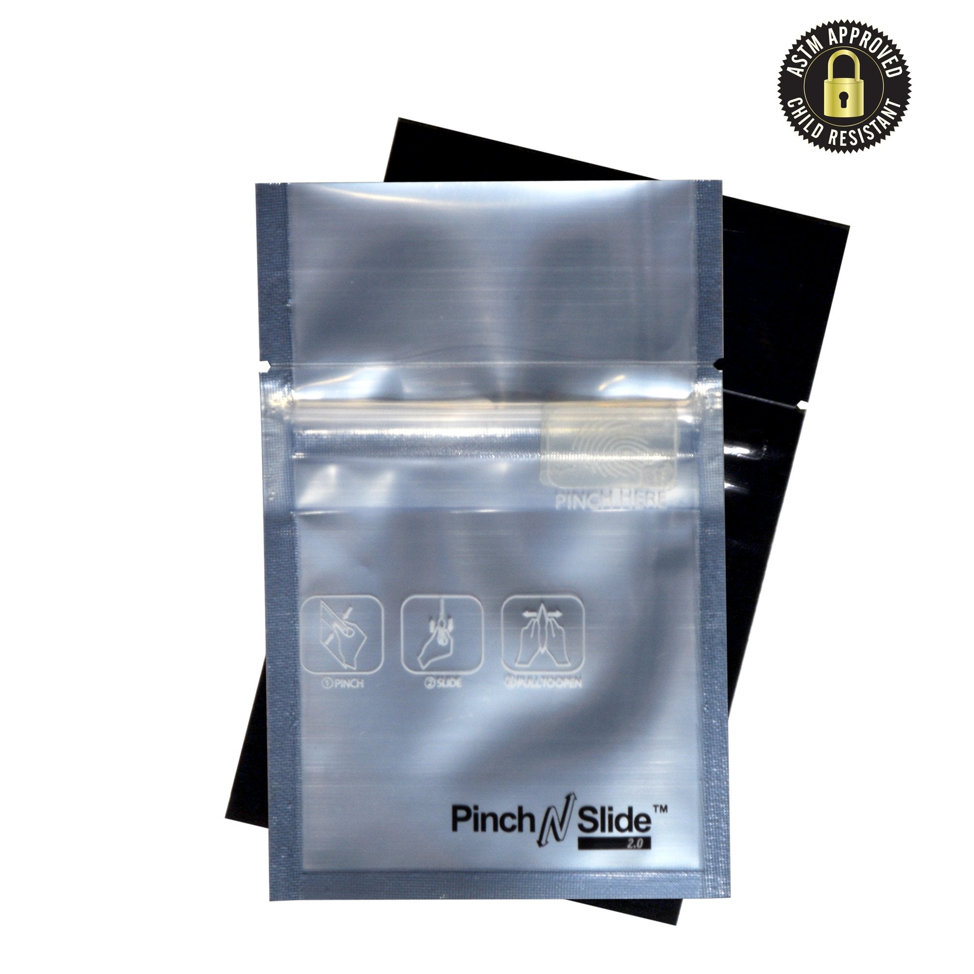 Child Resistant & Tamper Evident | Pinch N Slide 2.0 Black Vista Mylar Bags | 3.4in x 3.7in - 1g - 250 Count - 1