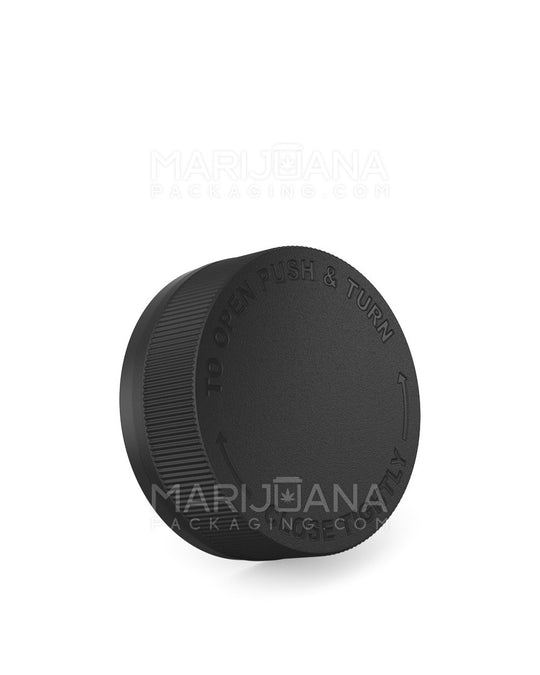 Child Resistant & Tamper Evident | Ribbed Push Down & Turn Plastic Caps w/ Foam Liner | 53mm - Semi Gloss Black  - 1