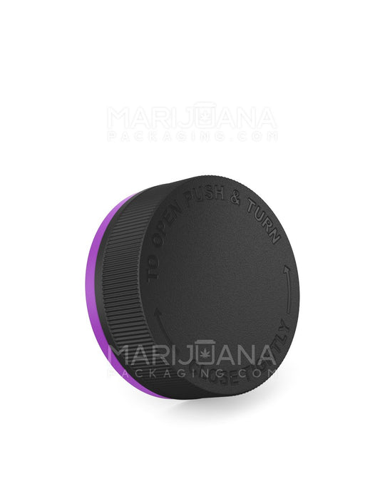 Child Resistant & Tamper Evident Ribbed Push & Turn Caps w/ Foam Liner | 53mm - Semi Gloss Black & Purple | Sample - 1