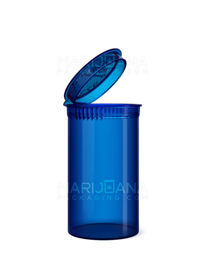 Child Resistant Transparent Blue Pop Top Bottles | 19dr - 3.5g | Sample Image