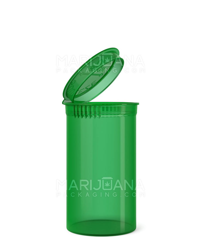 Child Resistant Transparent Green Pop Top Bottles | 19dr - 3.5g | Sample Image