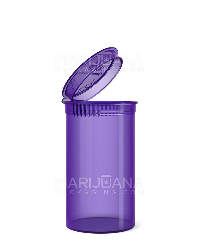 Child Resistant Transparent Purple Pop Top Bottles | 19dr - 3.5g | Sample Image