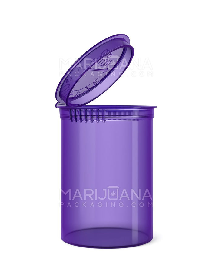 Child Resistant Transparent Purple Pop Top Bottles | 30dr - 7g | Sample Image