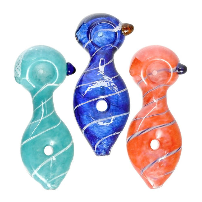 Frit & Spiral Donut Spoon Hand Pipe w/ Knocker | 4.5in Long - Glass - Assorted Image