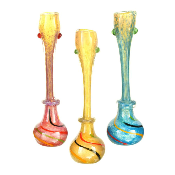 Frit & Gold Fumed Ringed Chillum Hand Pipe w/ Stripes | 5in Long - Glass - Assorted Image