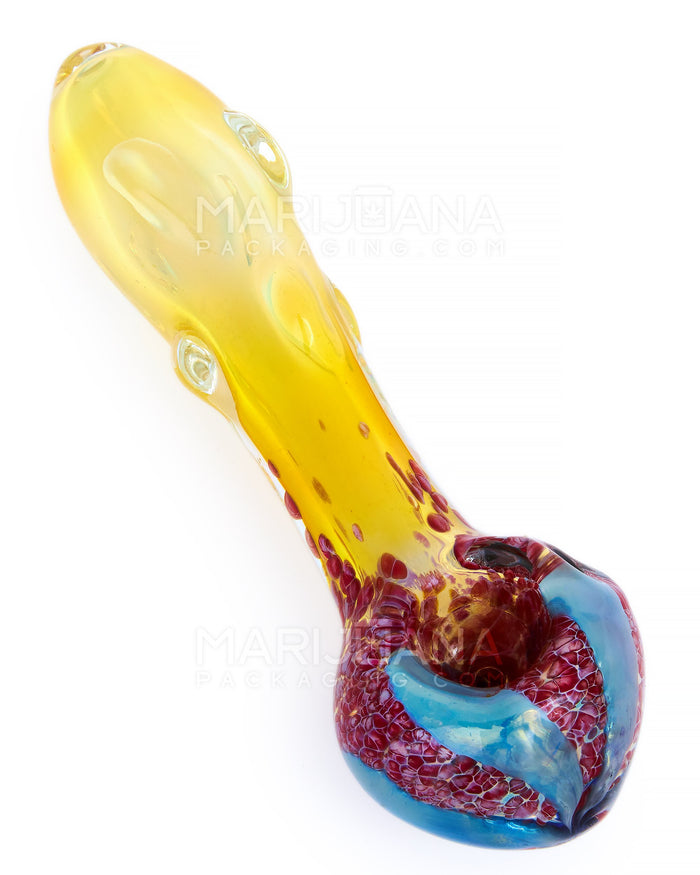 Frit & Gold Fumed Beaded Spoon Hand Pipe | 5.5in Long - Glass - Gold Image