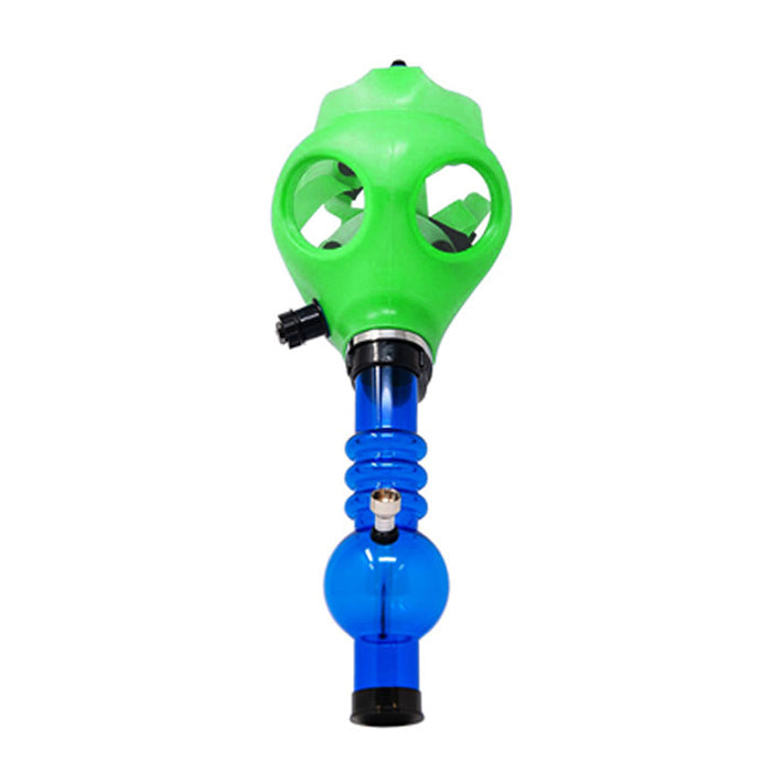 Glow-in-the-Dark | Gas Mask Acrylic Water Pipe | 8in Tall - Grommet Bowl - Green Image