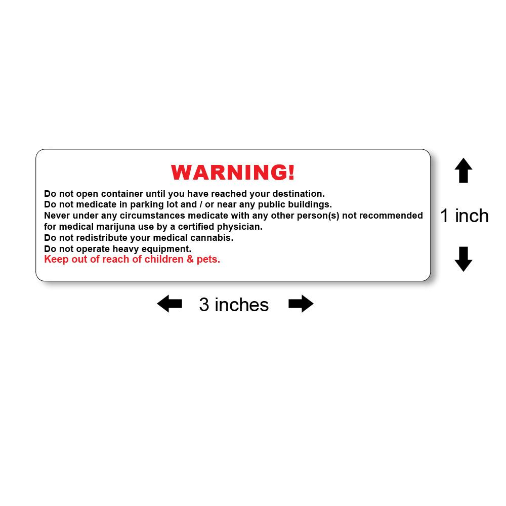 Marijuana Generic Warning Labels | 3in x 1in - Rectangle - 1000 Count - 5