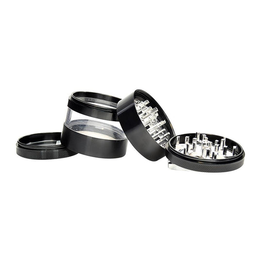 Magnetic Metal Grinder w/ Handle & Window | 4 Piece - 63mm - Black - 4