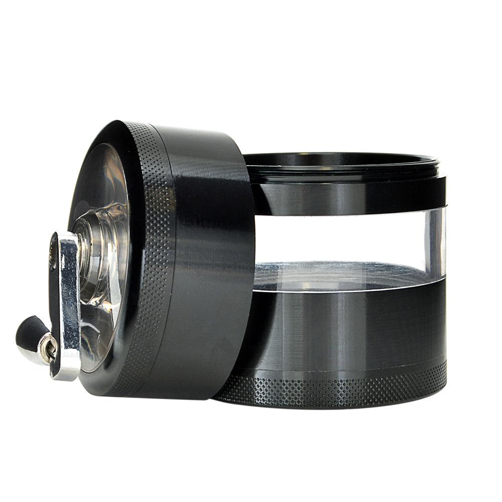 Magnetic Metal Grinder w/ Handle & Window | 4 Piece - 63mm - Black - 1