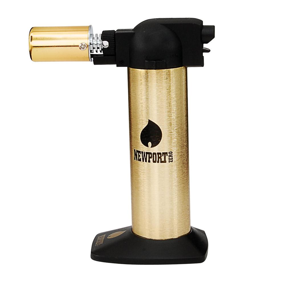 NEWPORT | Metal Cigar Torch w/ Safety Lock | 6in Tall - No Butane - Black & Gold - 2