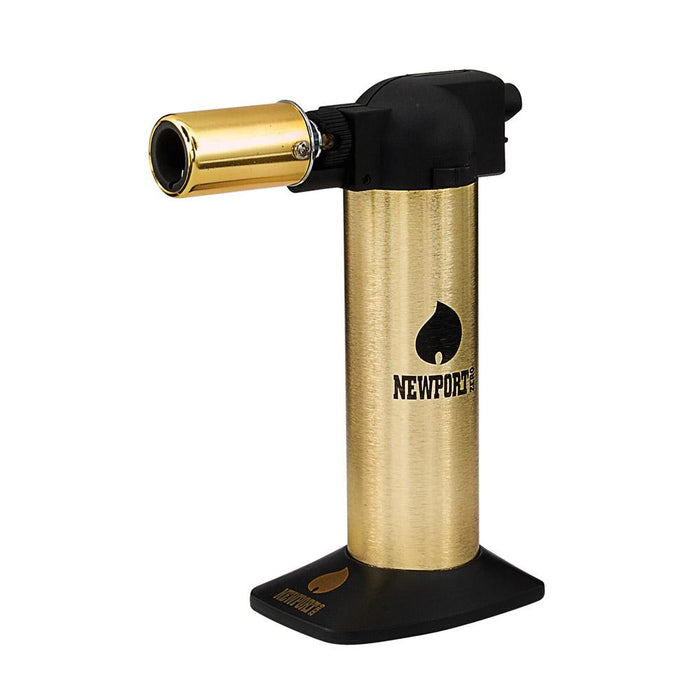 NEWPORT | Metal Cigar Torch w/ Safety Lock | 6in Tall - No Butane - Black & Gold Image