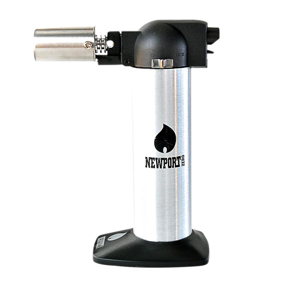 NEWPORT | Metal Cigar Torch w/ Safety Lock | 6in Tall - No Butane - Black & Silver - 2