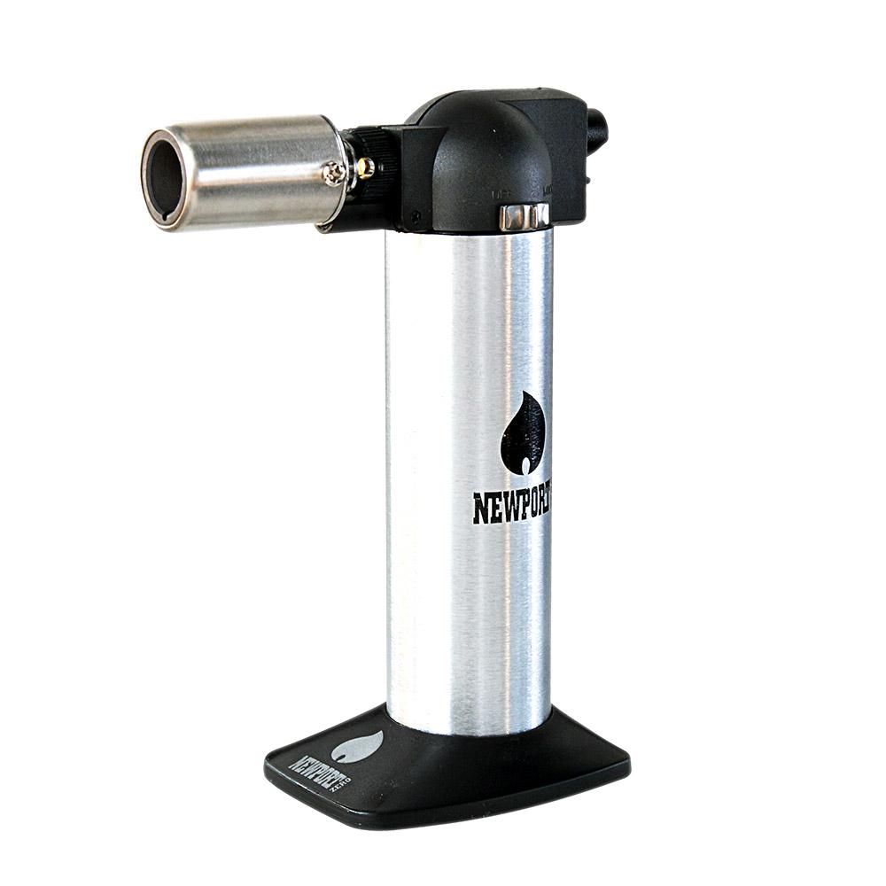 NEWPORT | Metal Cigar Torch w/ Safety Lock | 6in Tall - No Butane - Black & Silver - 1