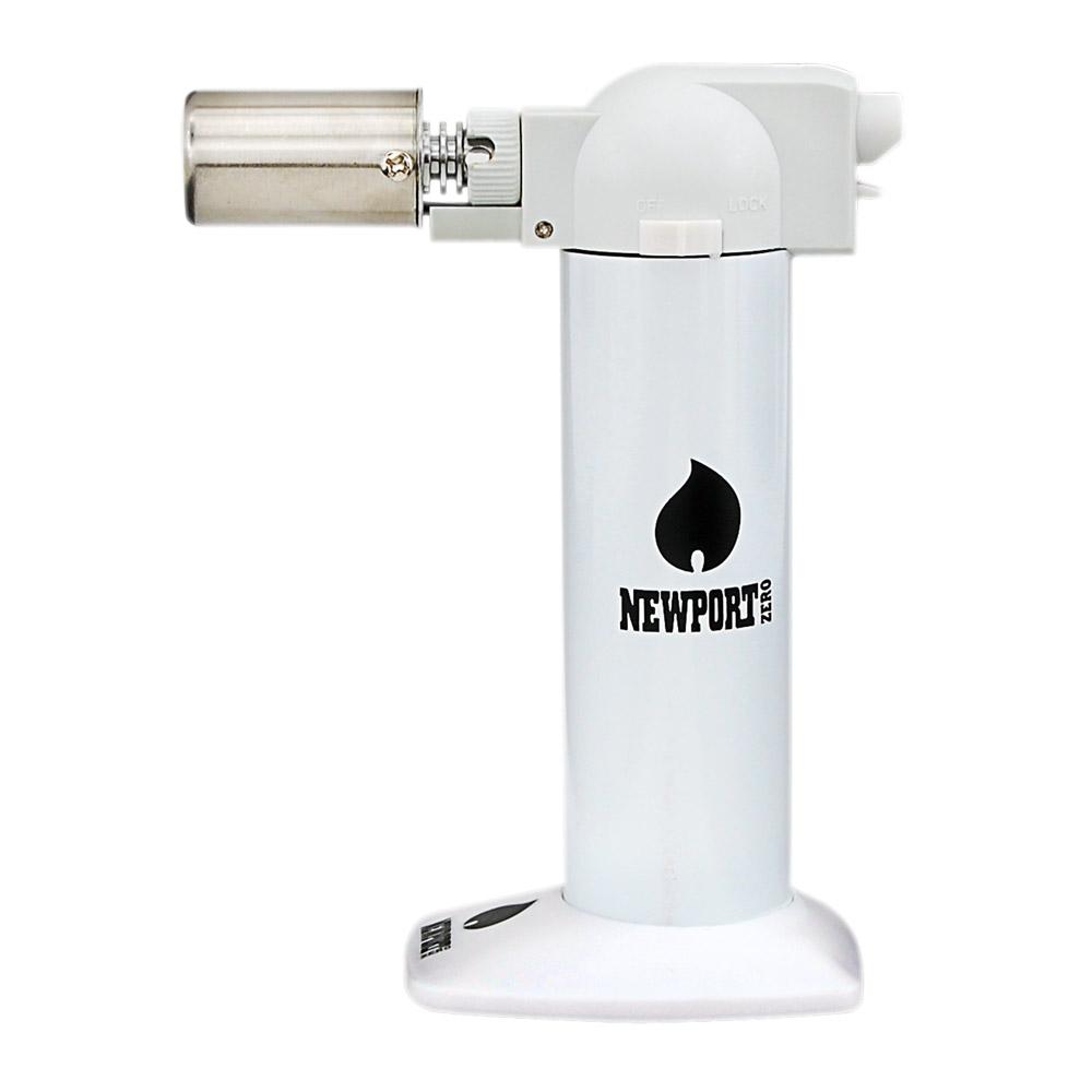 NEWPORT | Metal Cigar Torch w/ Safety Lock | 6in Tall - No Butane - White - 2