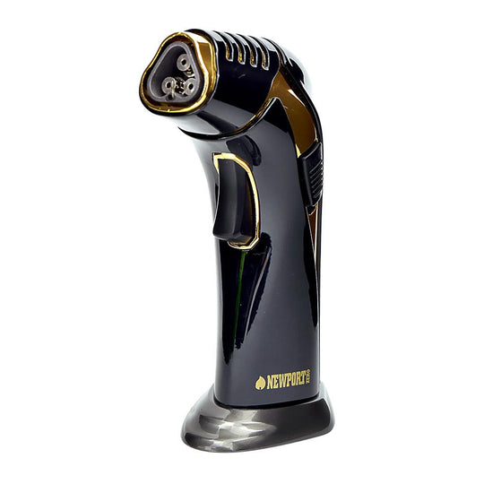 NEWPORT | Triple Flame Torch | 6in Tall - No Butane - Black & Gold - 1