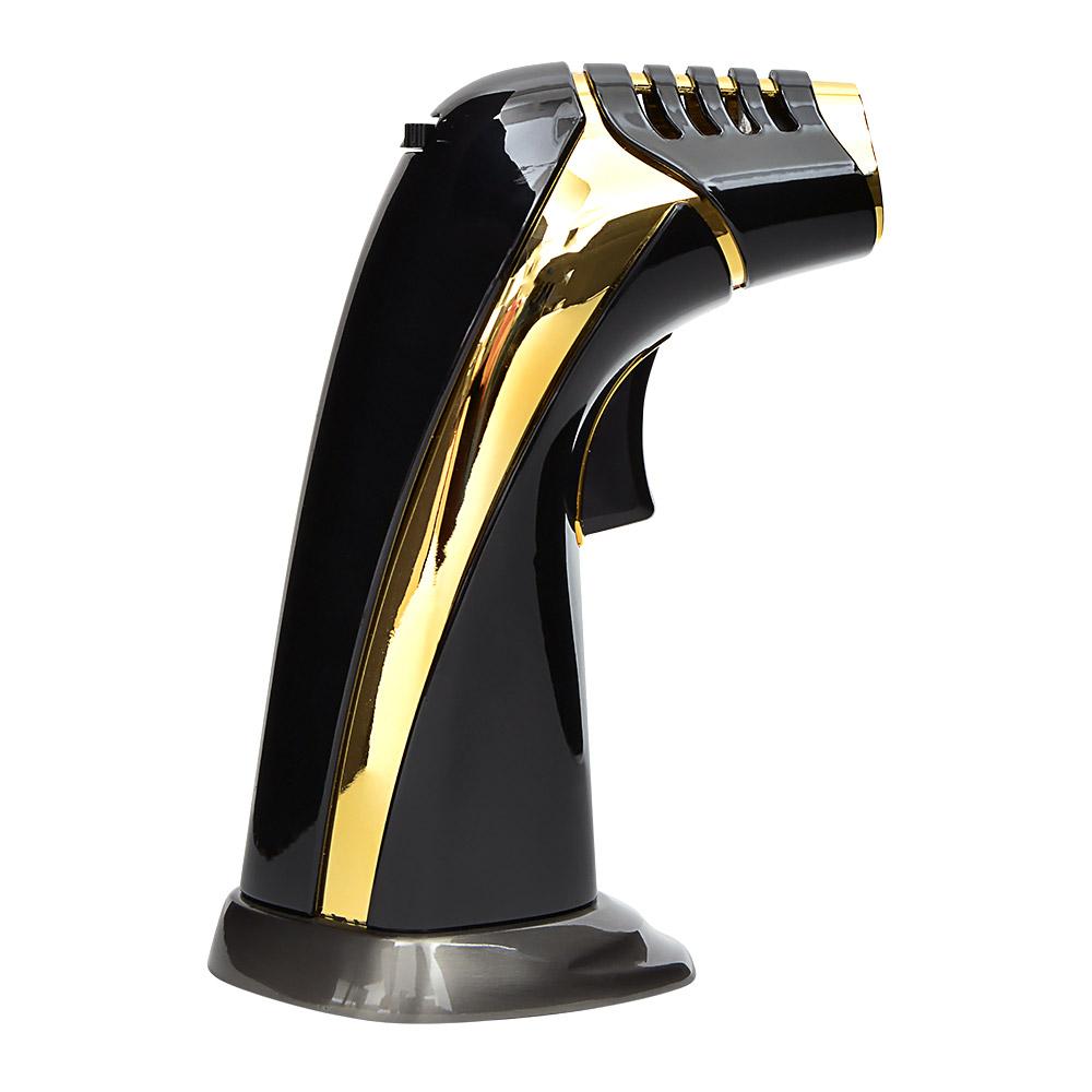 NEWPORT | Triple Flame Torch | 6in Tall - No Butane - Black & Gold - 4