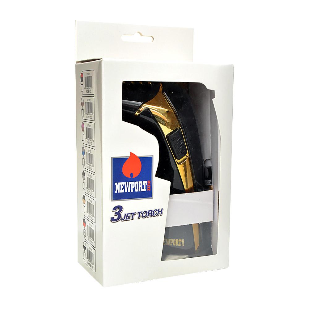 NEWPORT | Triple Flame Torch | 6in Tall - No Butane - Black & Gold - 6