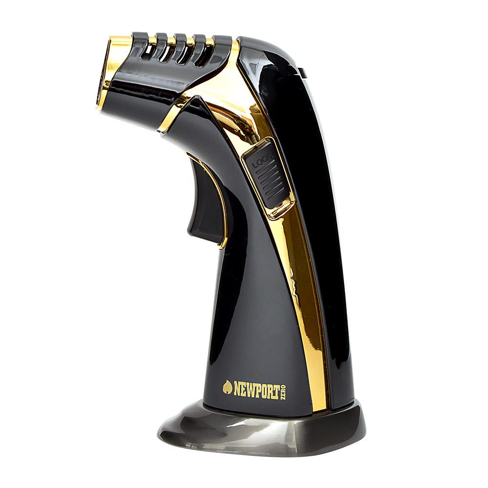 NEWPORT | Triple Flame Torch | 6in Tall - No Butane - Black & Gold - 2