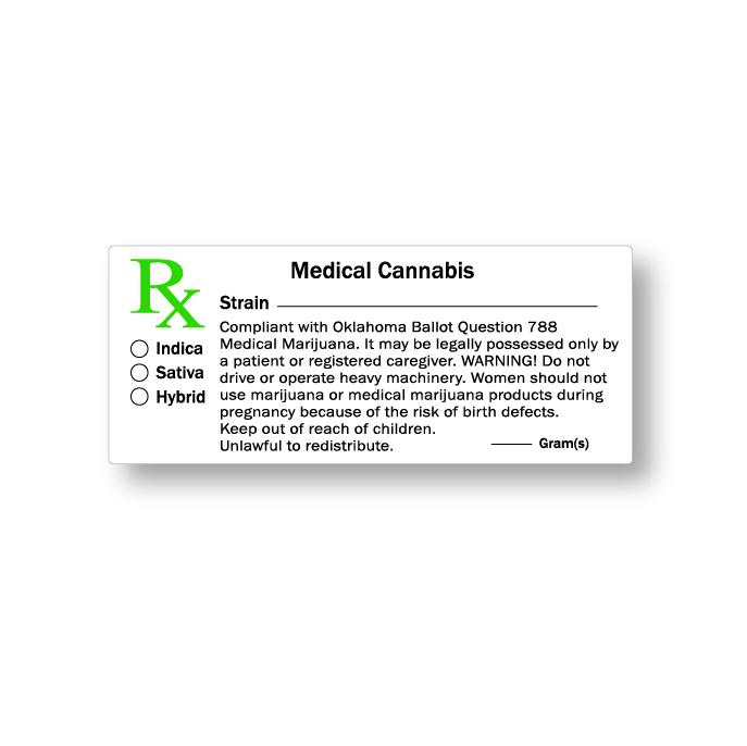 Oklahoma Medical Cannabis Labels | 3in x 1.25in - Rectangle - 1000 Count Image