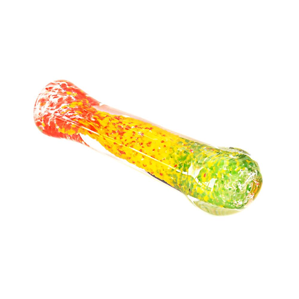 Frit Chillum Hand Pipe | 3in Long - Glass - Rasta - 6