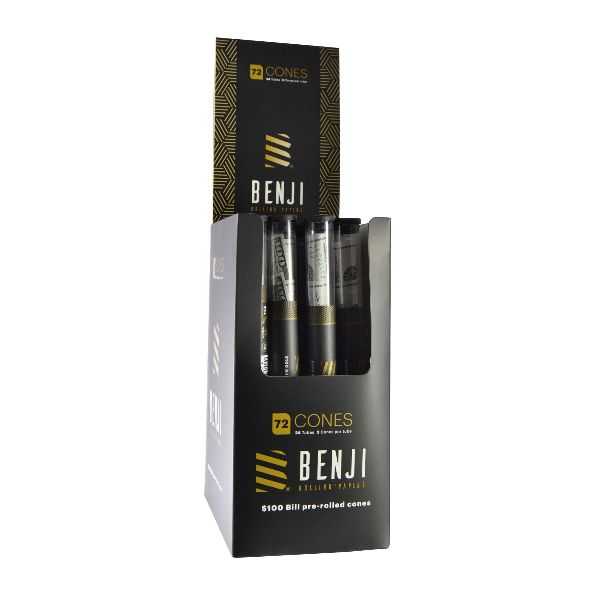 BENJI | 'Retail Display' $100 Bill Vegan Pre-Rolled Cones | 109mm - Vegetable Paper - 24 Count - 1