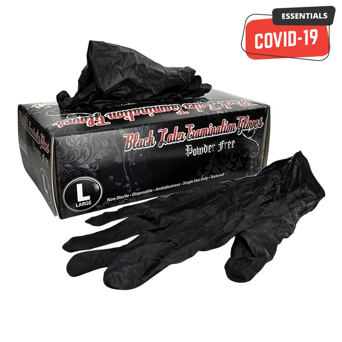 SKINTX | Powder-Free Disposable Gloves | Black - Latex - 100 Count Image