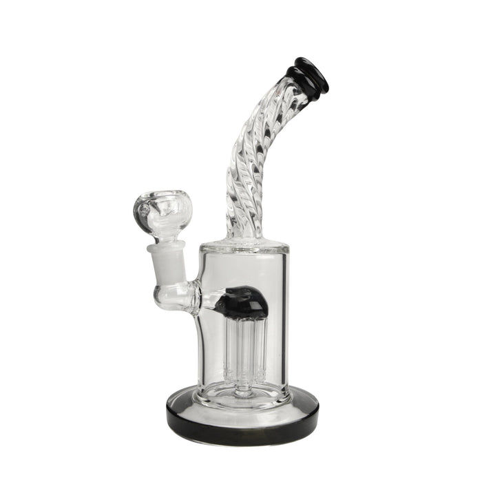 Spiral Neck Tree Perc Glass Water Pipe w/ Thick Base | 8in Tall - 14mm Bowl - Black Image