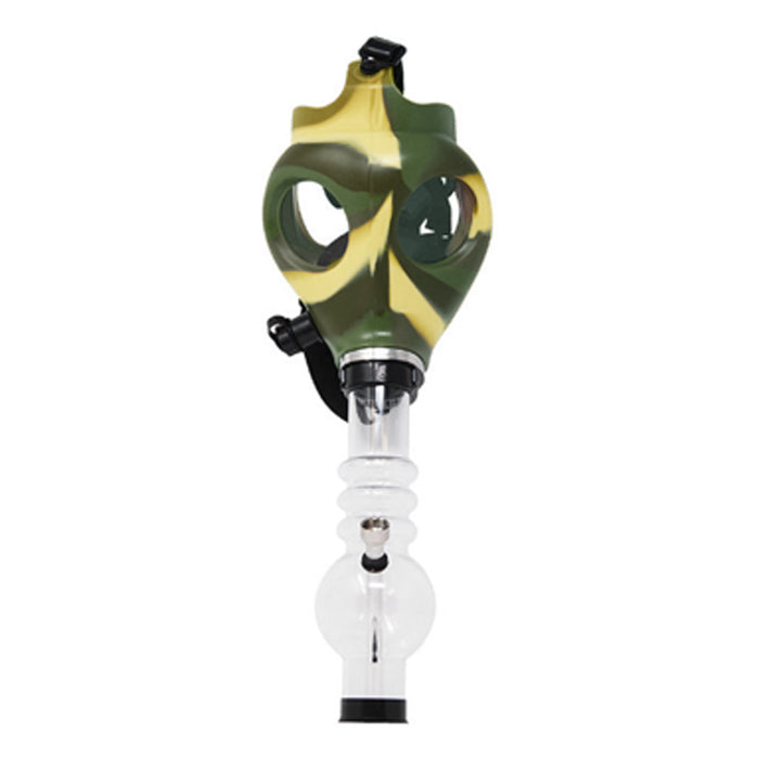 Gas Mask Acrylic Water Pipe | 8.5in Tall - Grommet Bowl - Camo Image