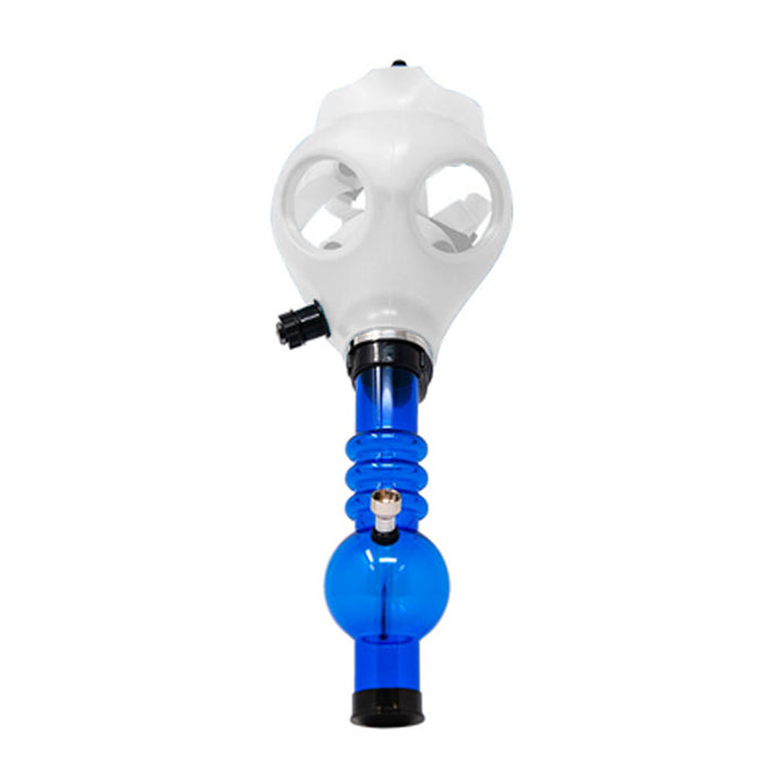 Glow-in-the-Dark | Gas Mask Acrylic Water Pipe | 8in Tall - Grommet Bowl - White Image